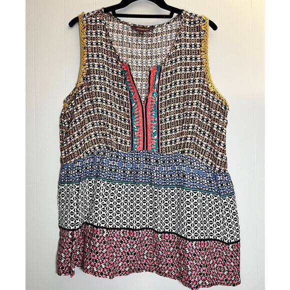 Ranna Gill Size XL V Neck Boho Sleeveless Panel Tank - Picture 1 of 8